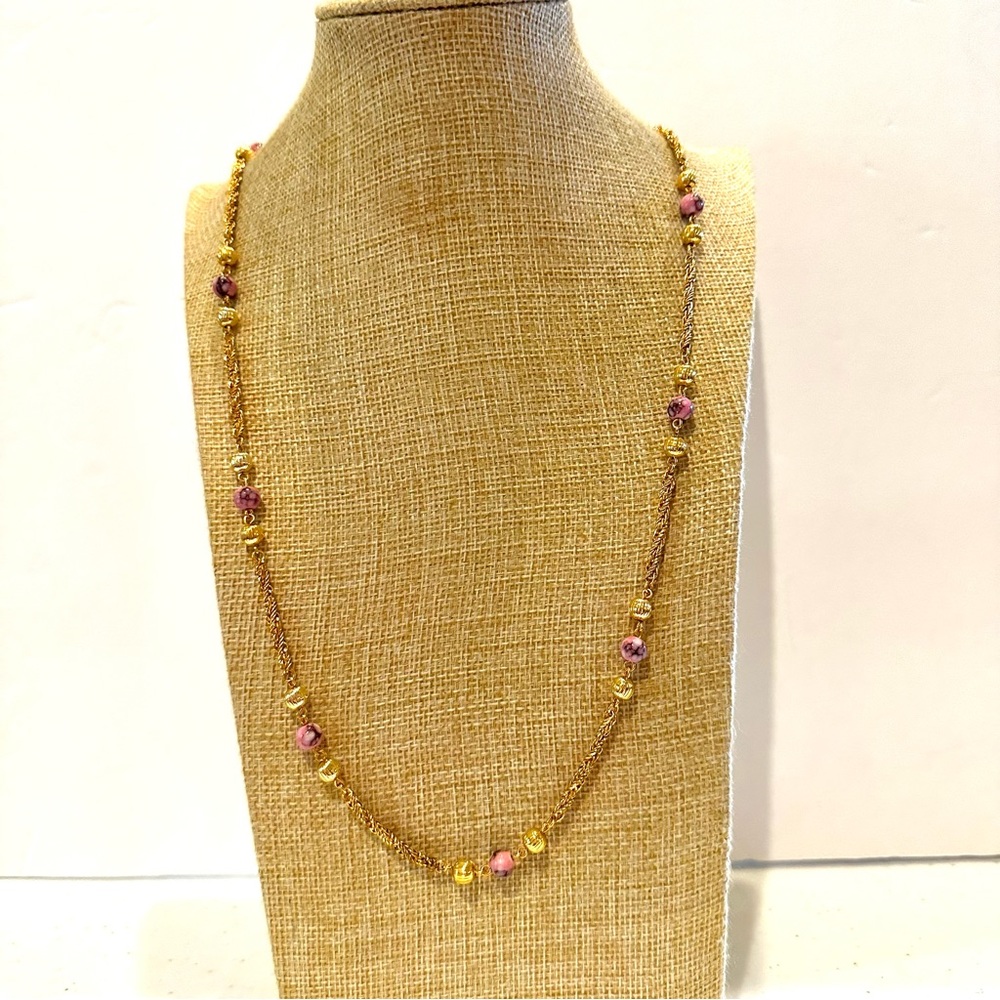 NWT old stock Vintage Contesse Necklace made in West Germany gold w/ glass beads